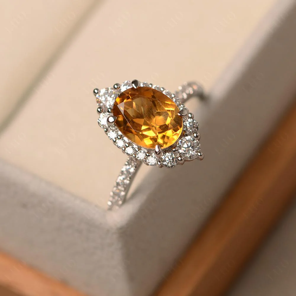 Oval Citrine Halo Cluster Ring - Image 11