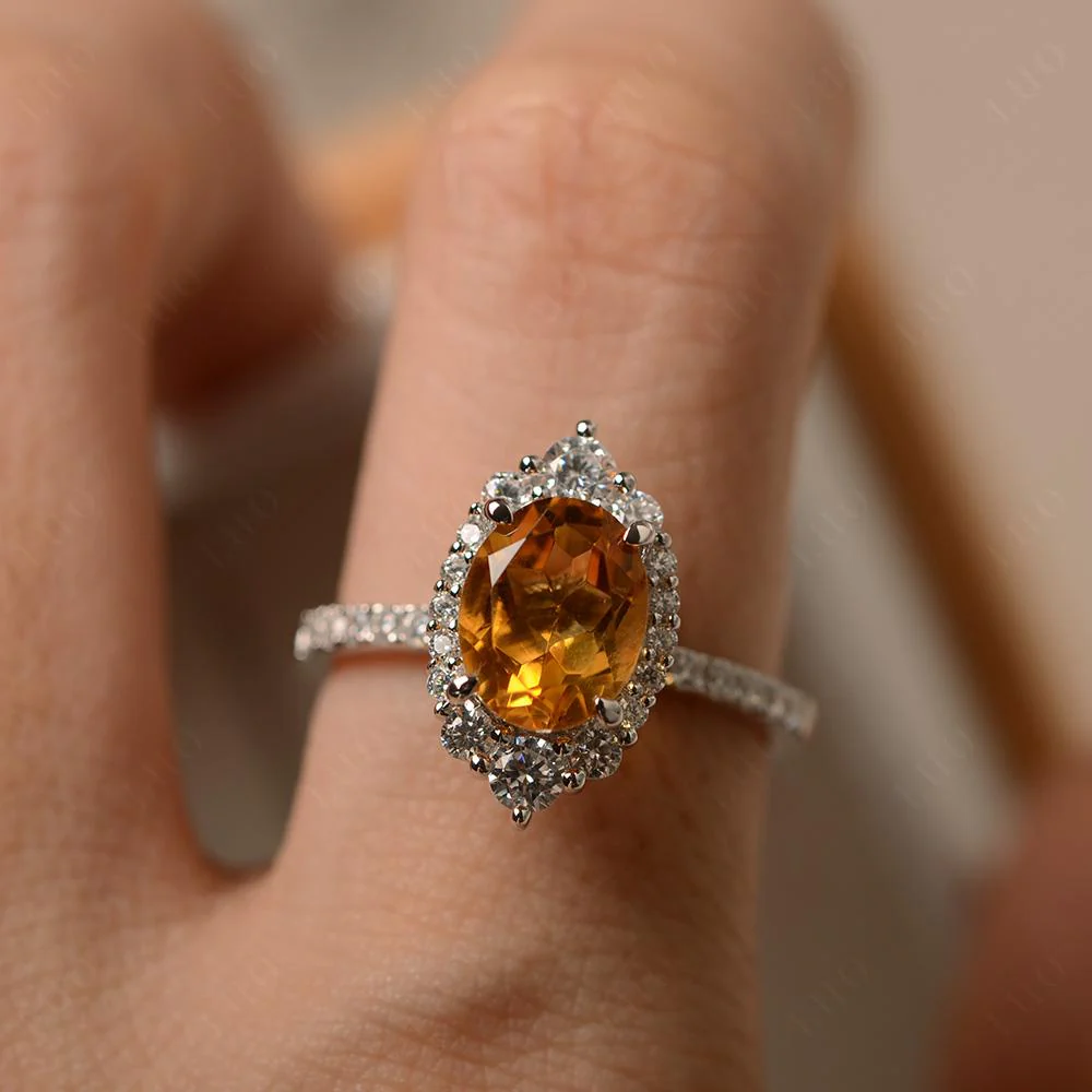 Oval Citrine Halo Cluster Ring - Image 13