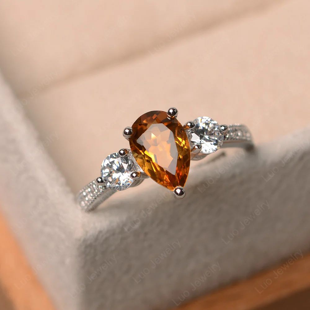 Pear Shaped Citrine Engagement Ring