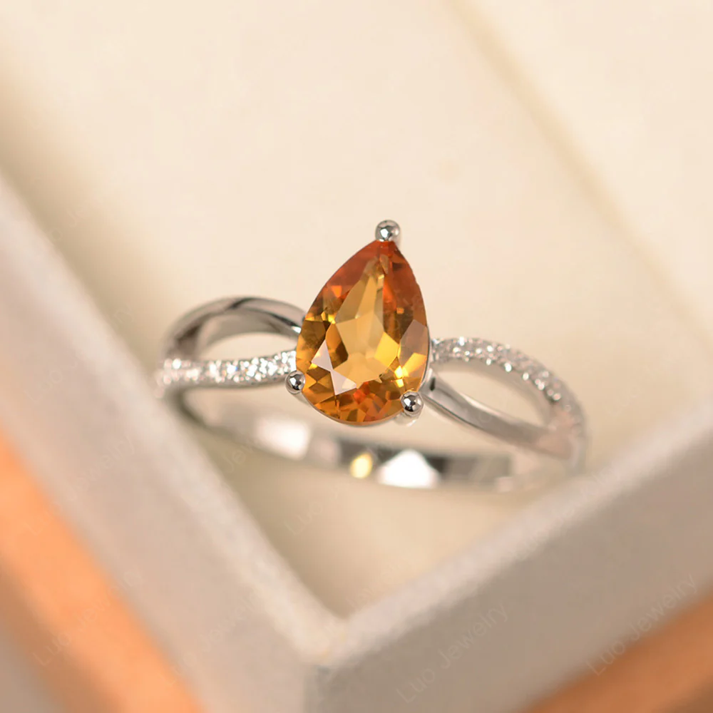 Pear Shaped Citrine Ring Split Shank