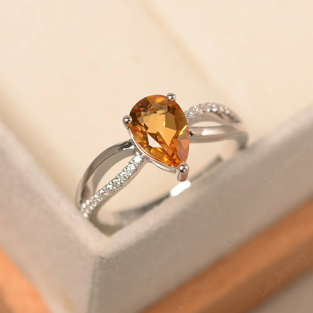 Pear Shaped Citrine Ring Split Shank - Image 3