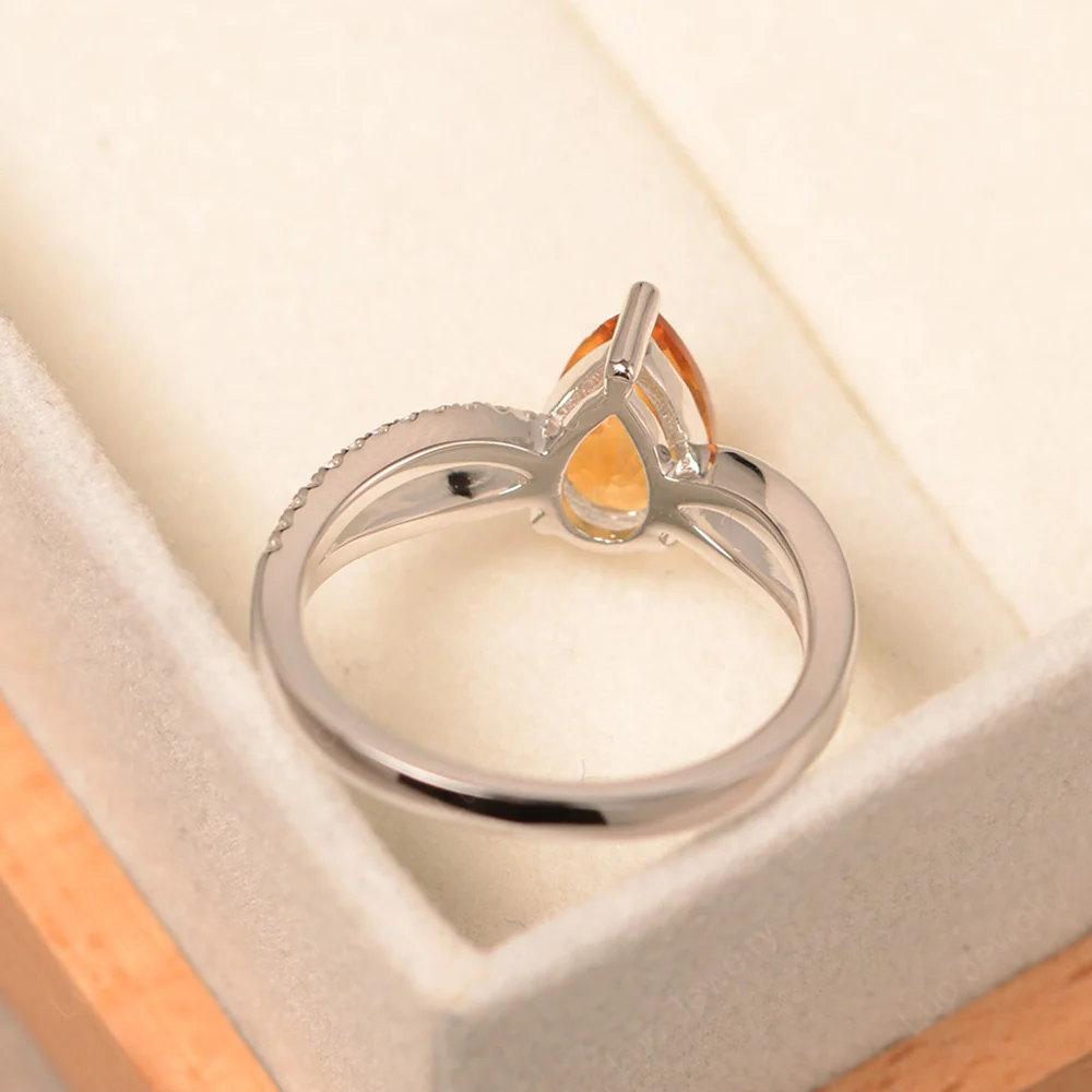 Pear Shaped Citrine Ring Split Shank - Image 4