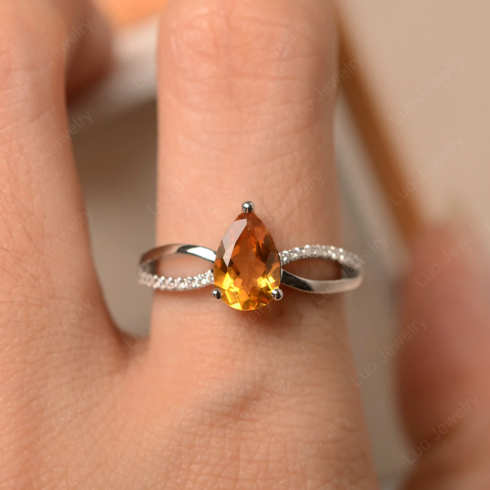 Pear Shaped Citrine Ring Split Shank - Image 5