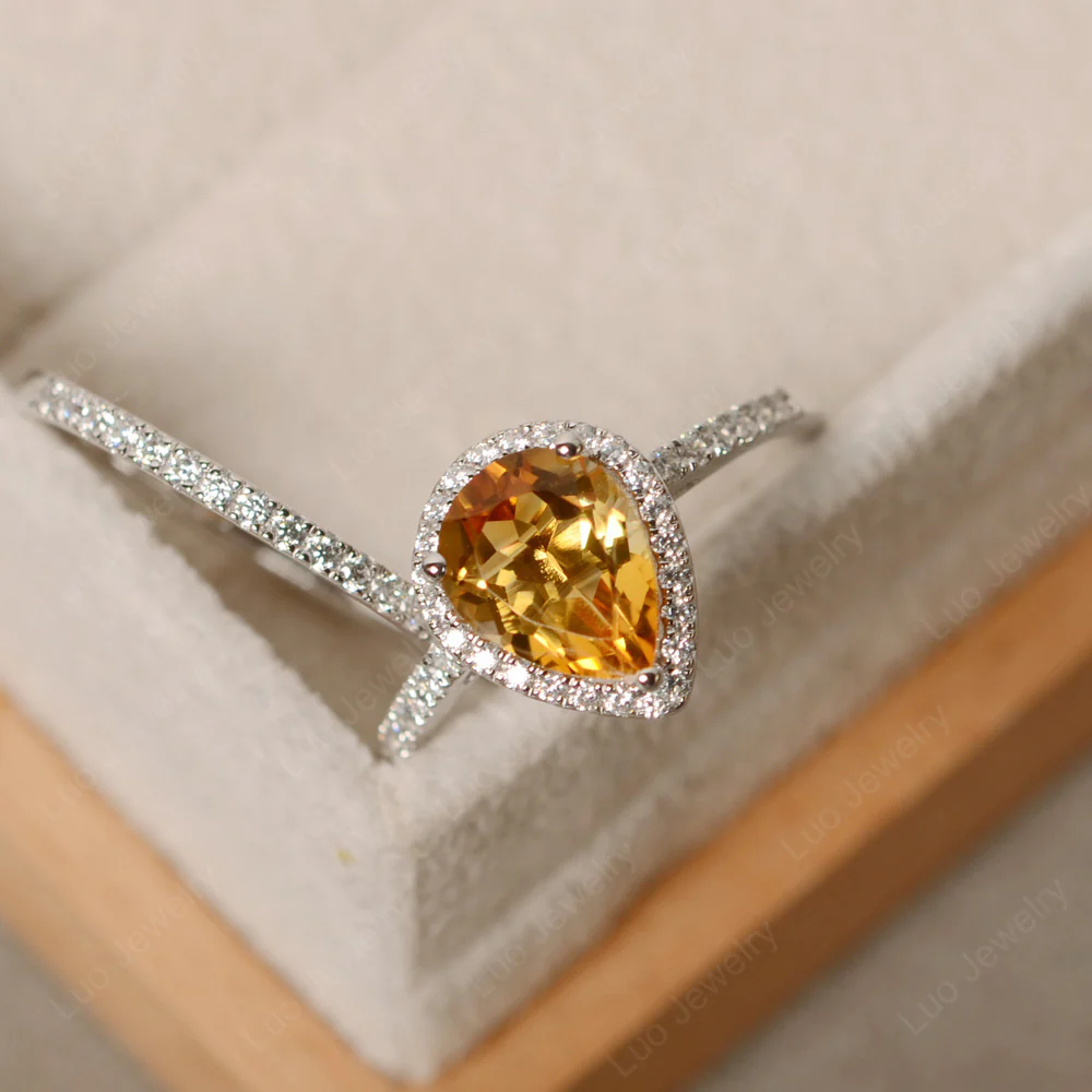 Citrine Pear Engagement Ring with Wedding Band - Image 3