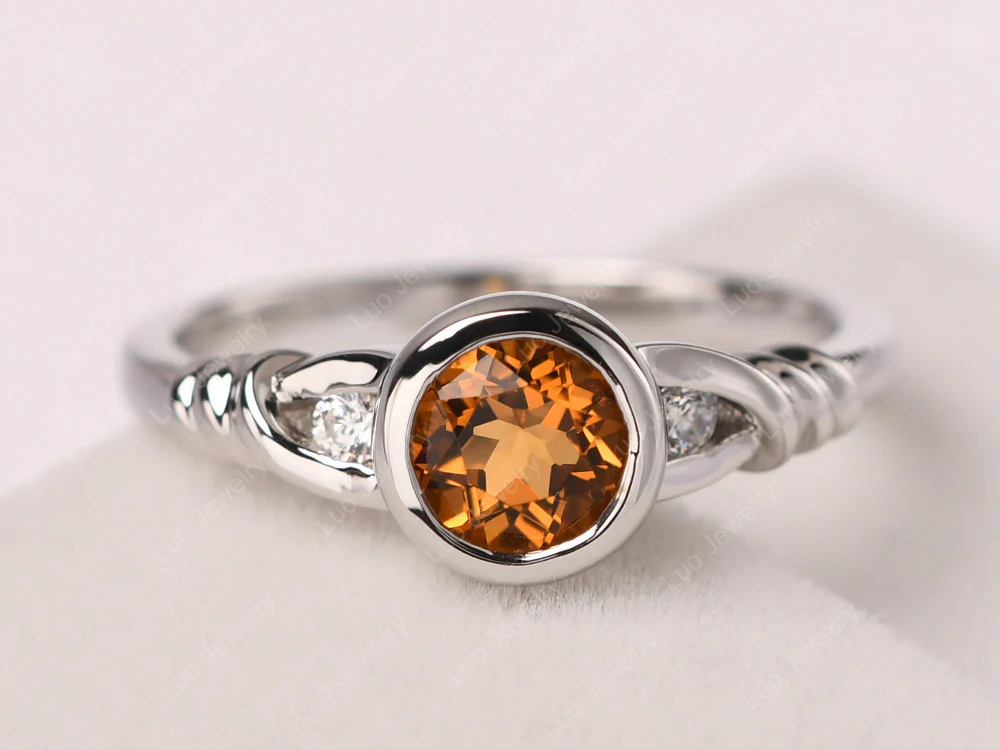 Citrine Ring Round Bezel Engagement Ring