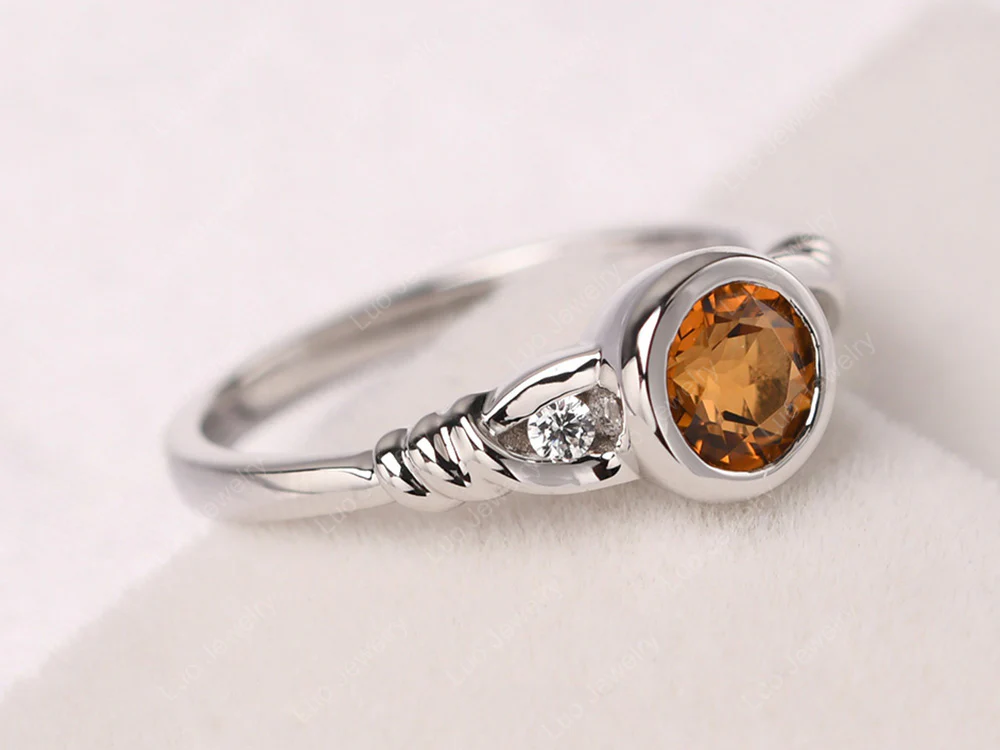 Citrine Ring Round Bezel Engagement Ring - Image 2