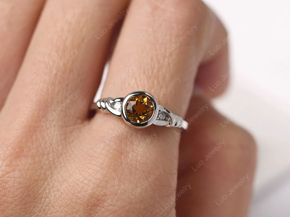 Citrine Ring Round Bezel Engagement Ring - Image 5