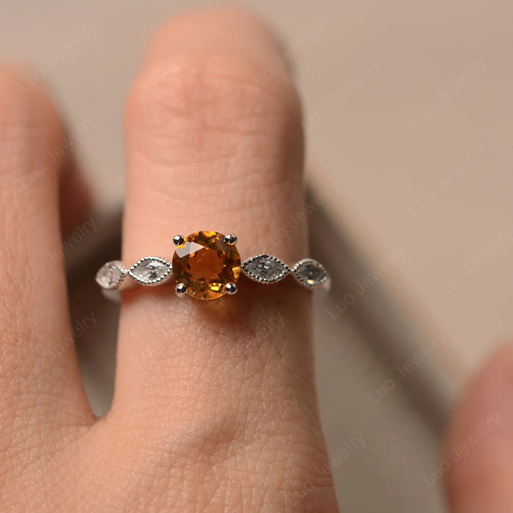 Citrine Milgrain Vintage Inspired Ring - Image 4