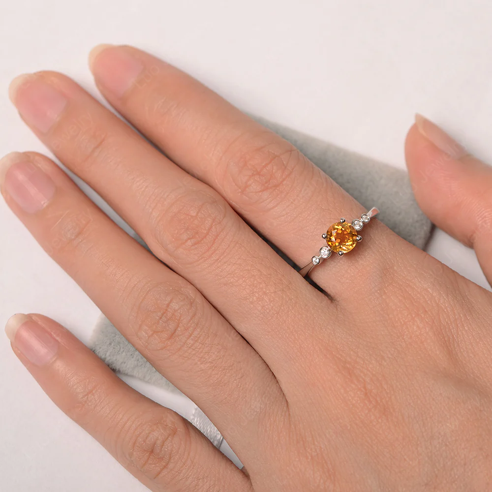 Citrine Ring Round Cut Engagement Ring - Image 3