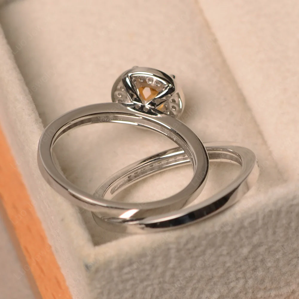Round Cut Citrine Halo Bridal Set Ring - Image 3