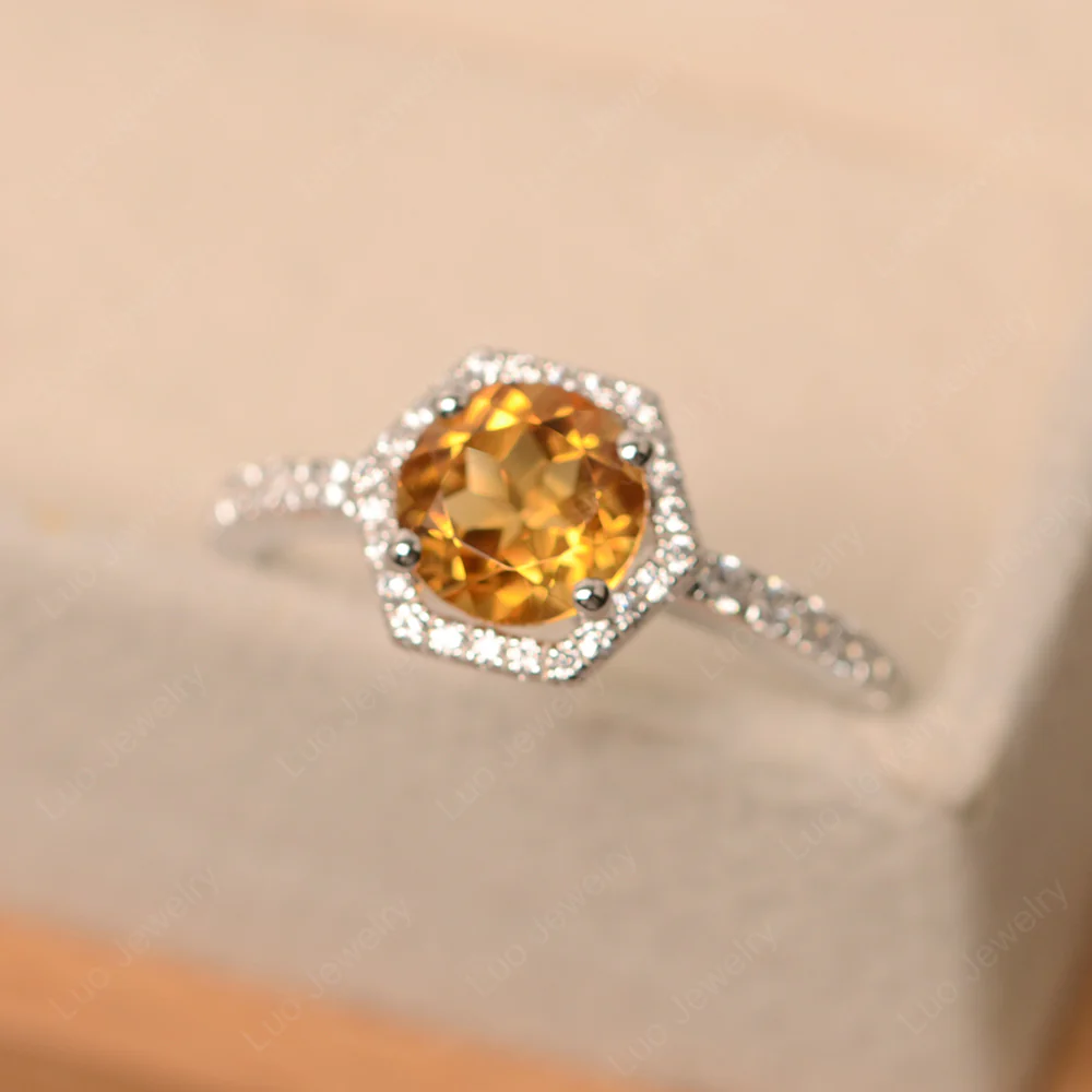 Citrine Hexagon Halo Engagement Ring - Image 2