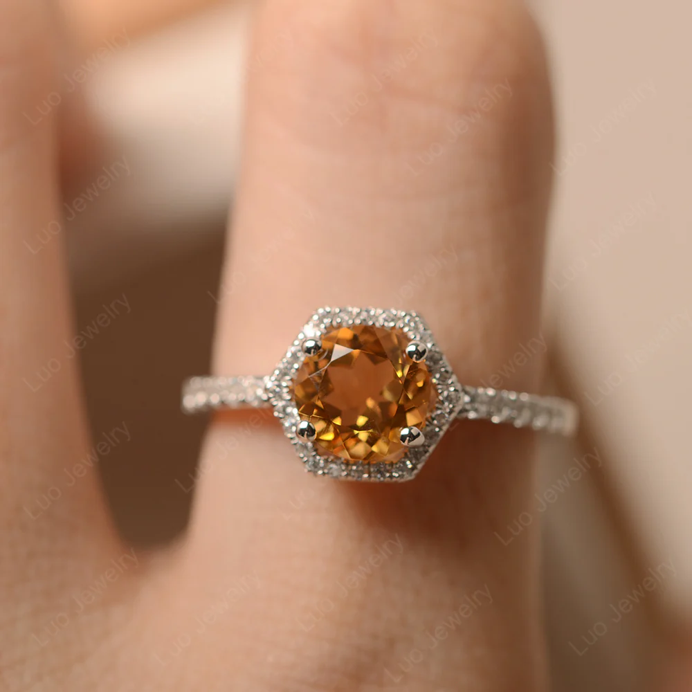 Citrine Hexagon Halo Engagement Ring - Image 5