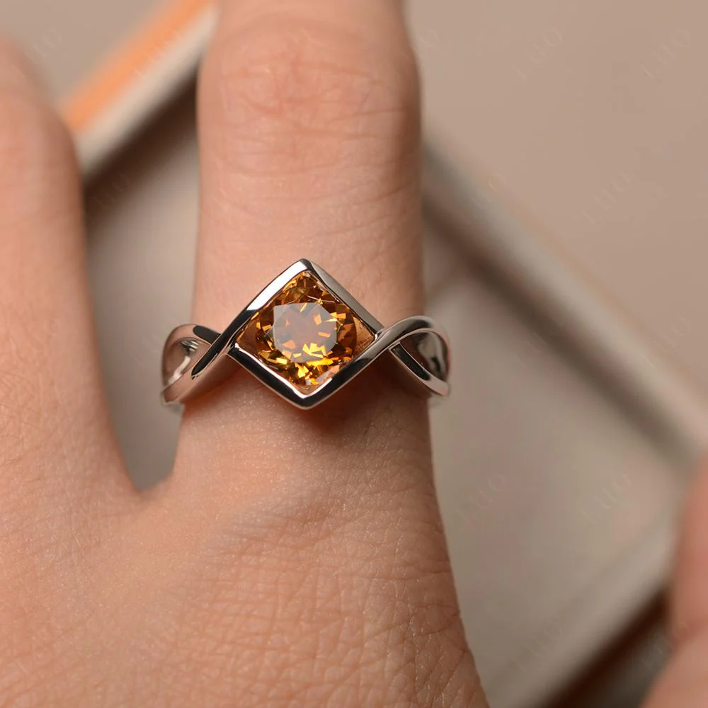 Citrine Bezel Set Infinity Solitaire Ring - Image 13