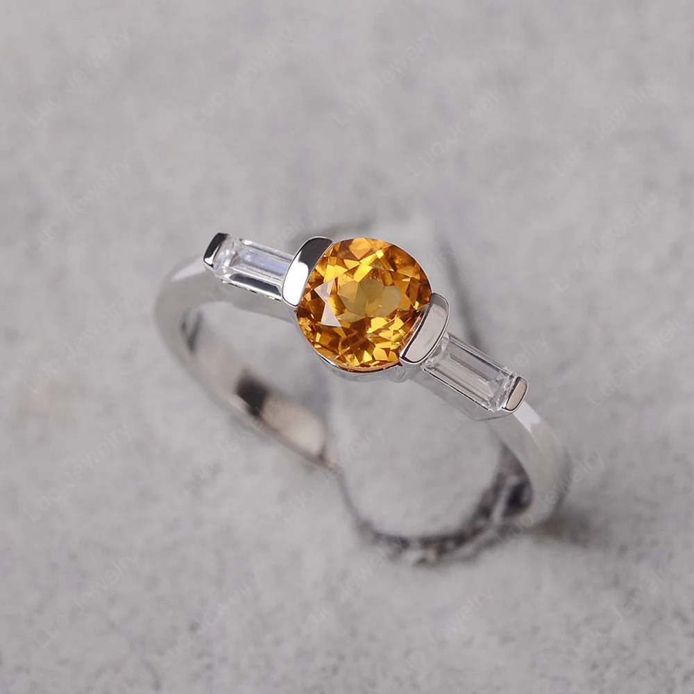 Citrine Ring Round Cut with Baguette Side - Image 4