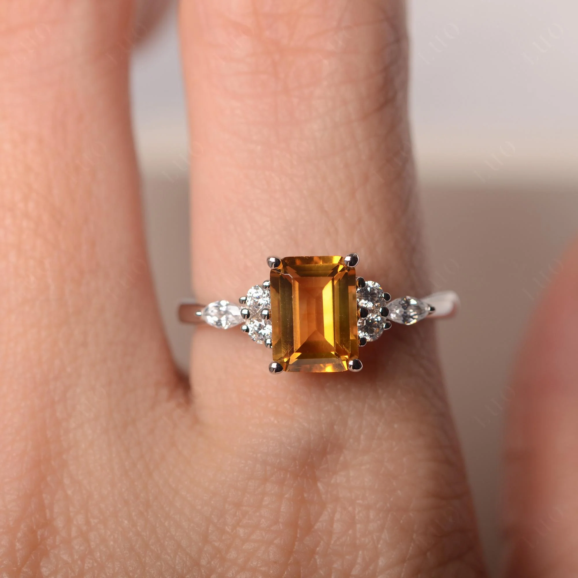 Simple Emerald Cut Citrine Ring - Image 33