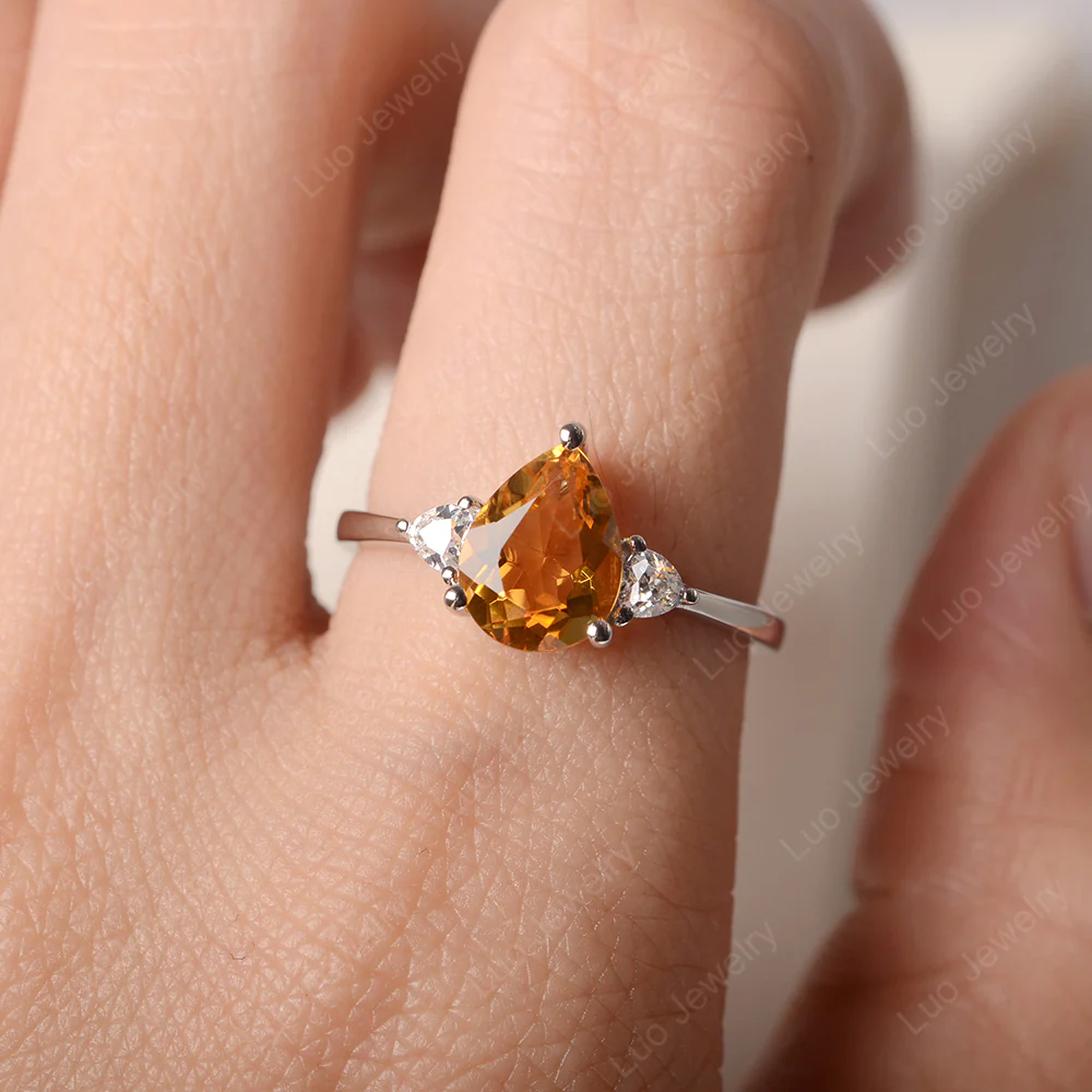 Teardrop Citrine Trilogy Ring - Image 5