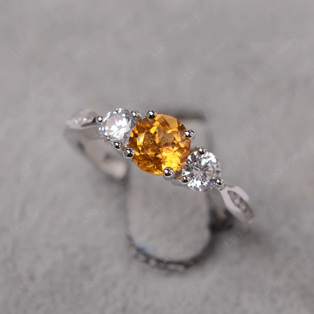 Citrine Three Stone Engagement Ring