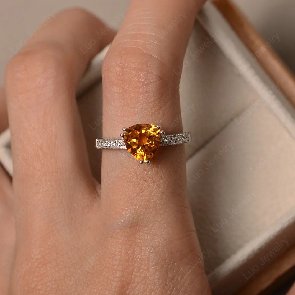 Trillion Cut Citrine Double Prong Ring - Image 4