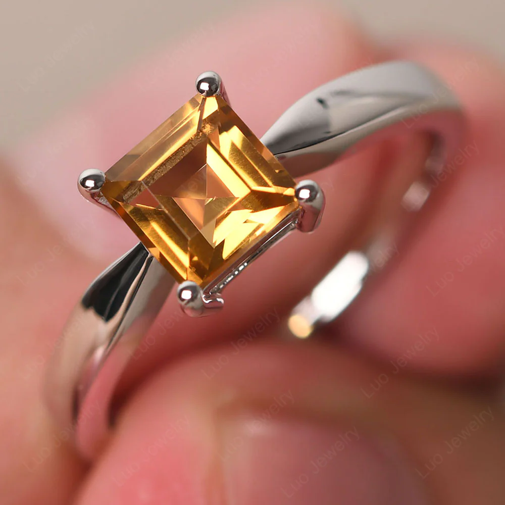 Square Cut Citrine Tapered Band Ring