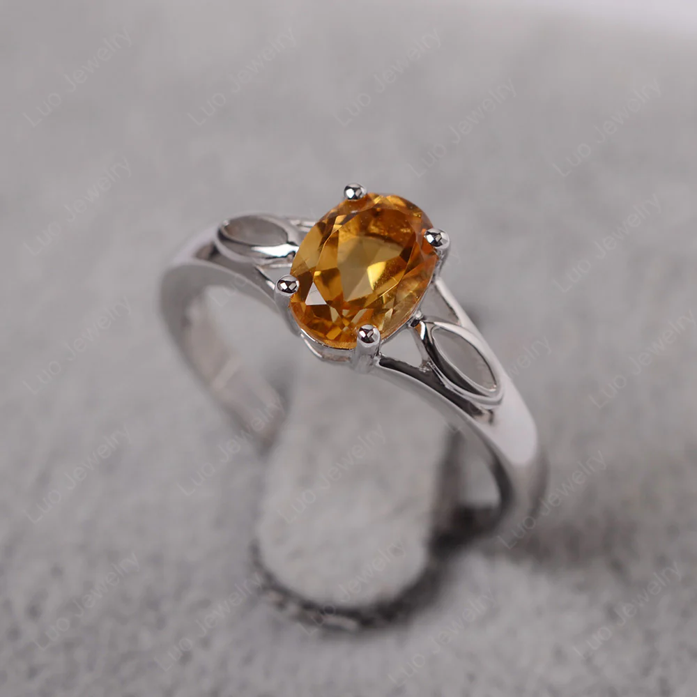 Oval Citrine Solitaire Split Shank Ring - Image 2
