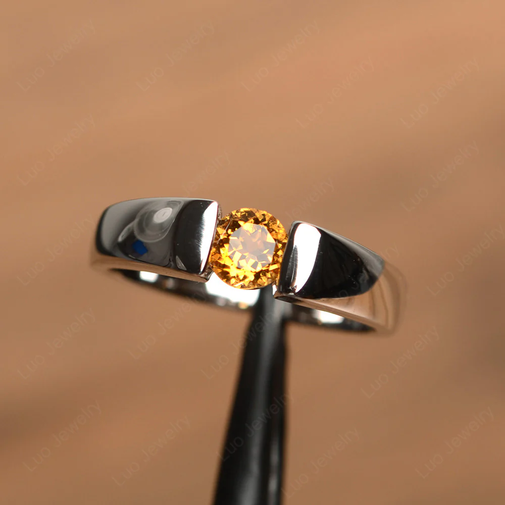 Citrine Solitaire Wide Band Ring