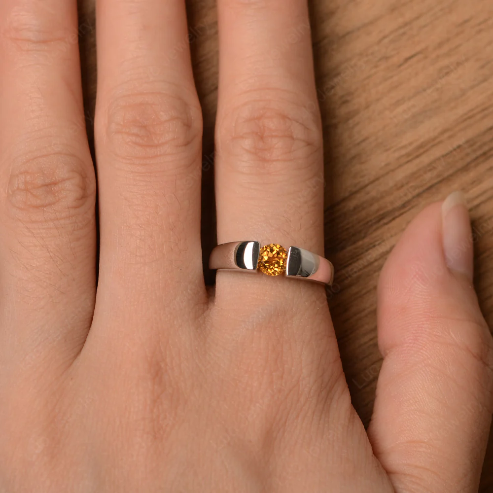 Citrine Solitaire Wide Band Ring - Image 4