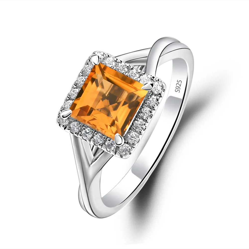 Citrine Split Shank Halo Engagement Ring