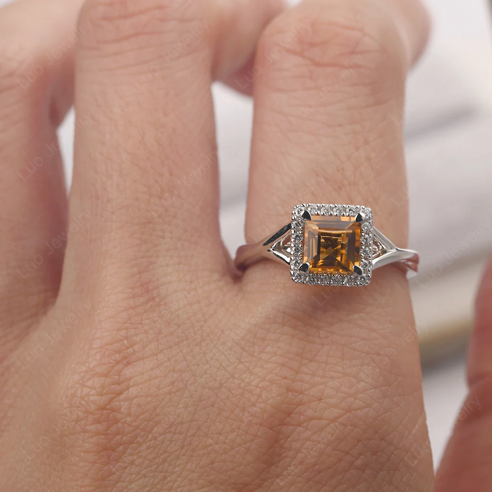 Citrine Split Shank Halo Engagement Ring - Image 6