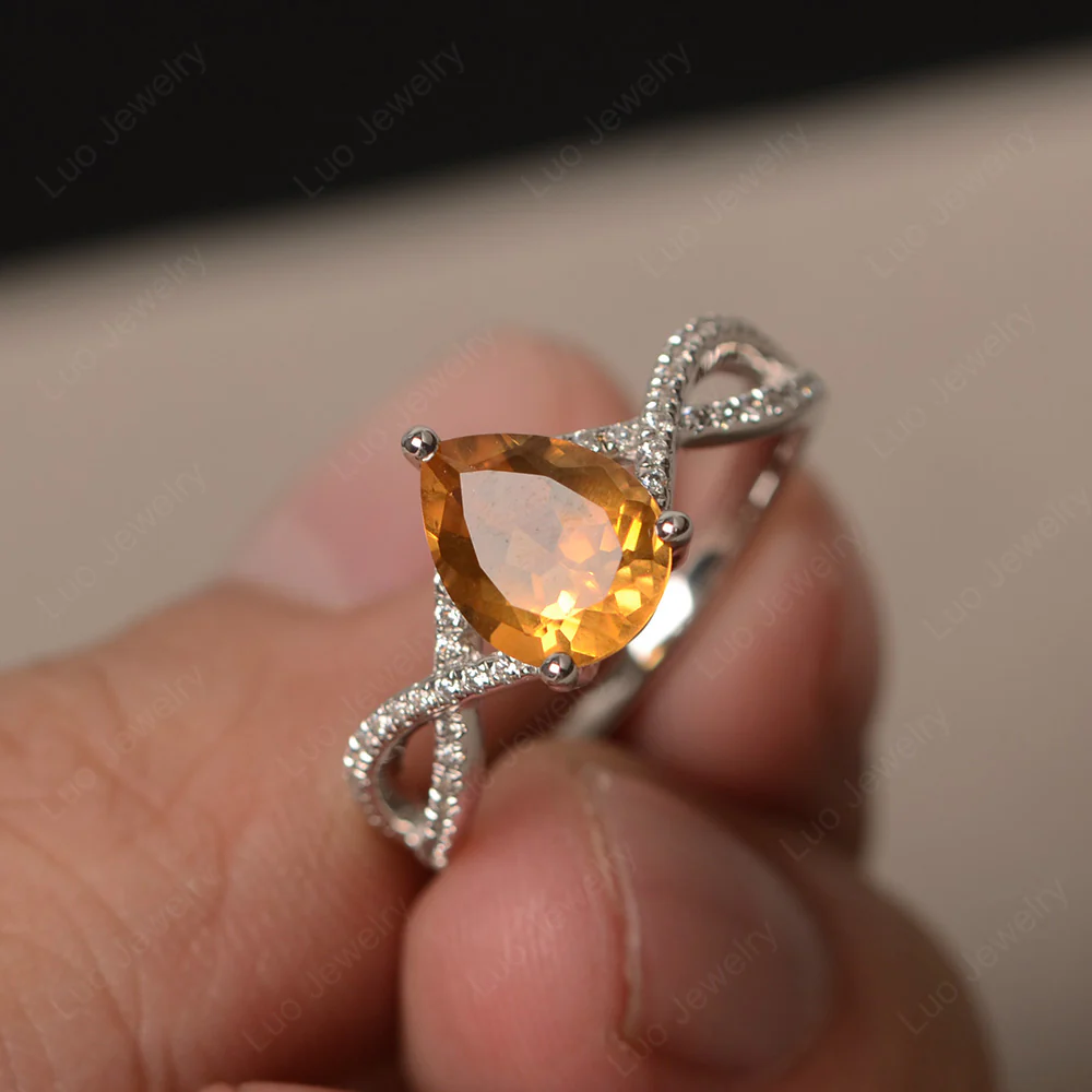 Citrine Split Shank Pear Engagement Ring