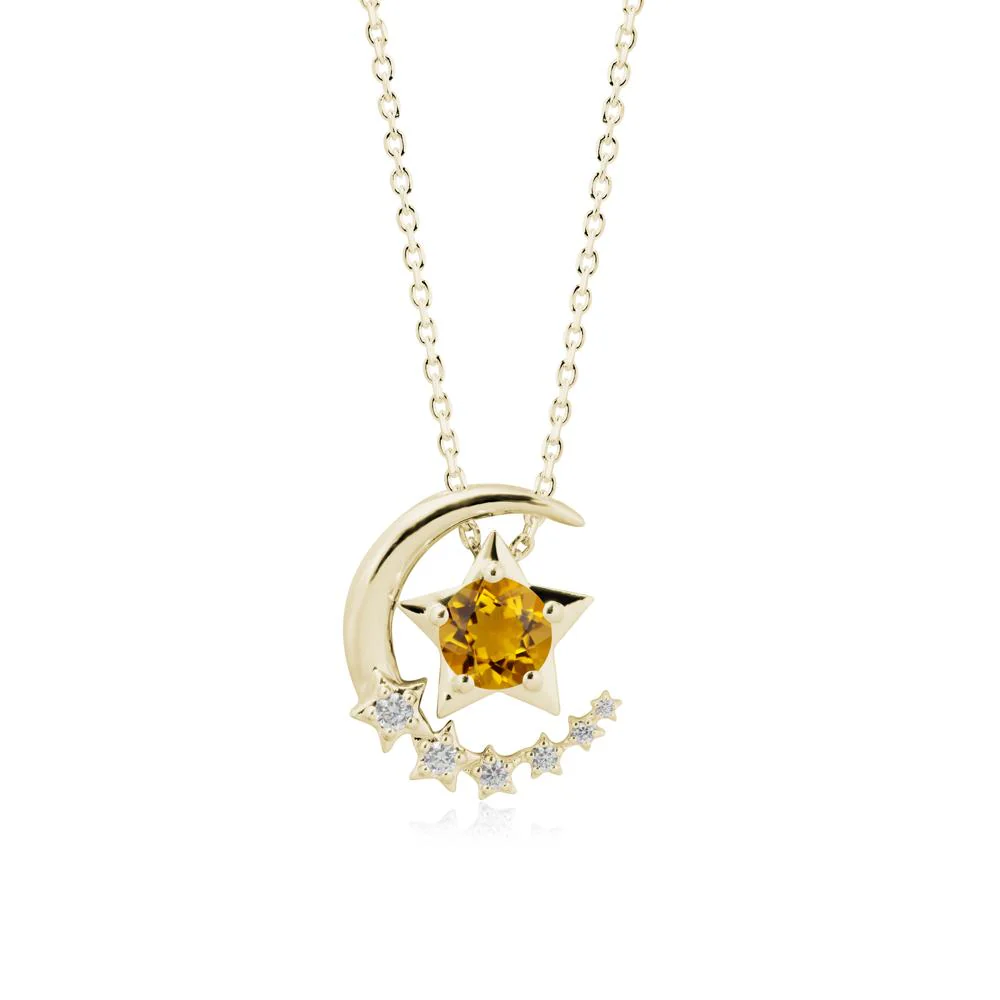 Citrine Swinging Star and Crescent Moon Necklace