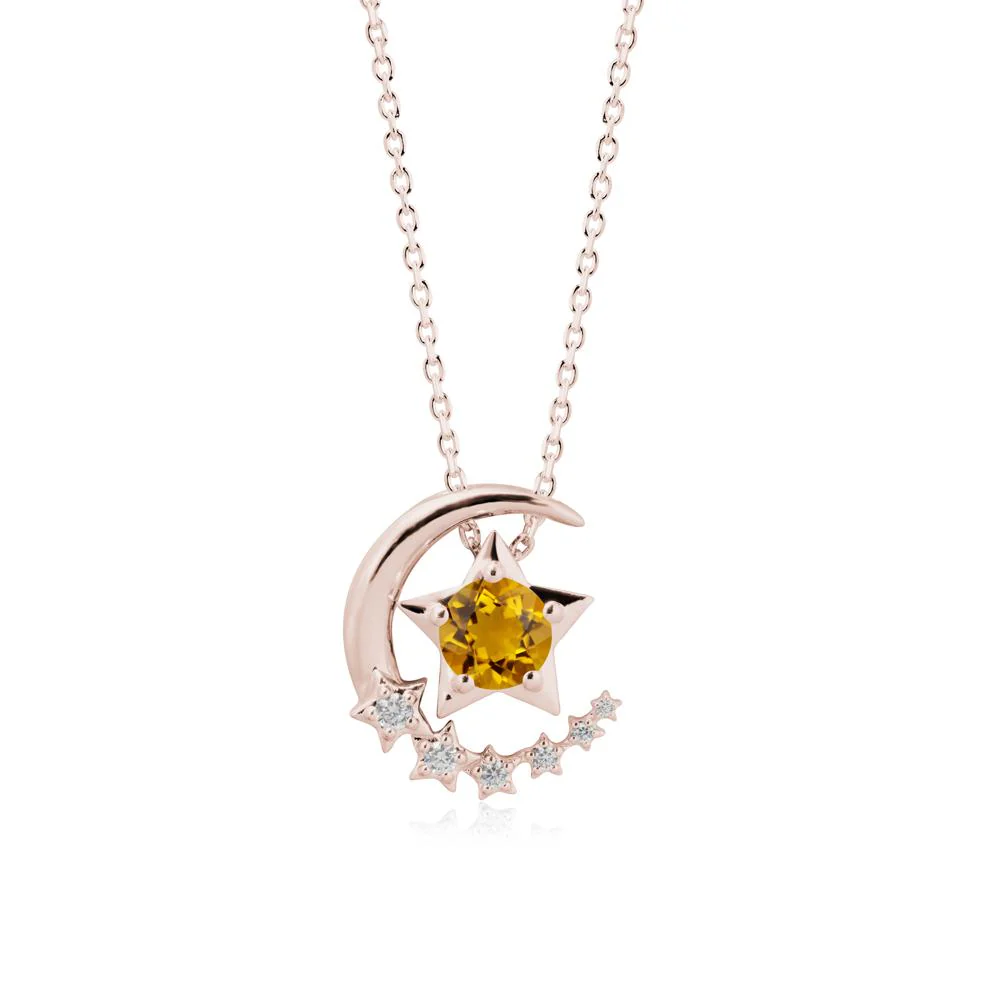 Citrine Swinging Star and Crescent Moon Necklace - Image 2