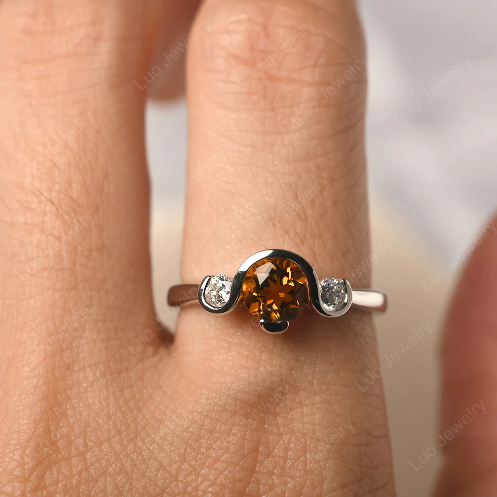 Citrine Vintage Bezel Set Engagement Ring - Image 5