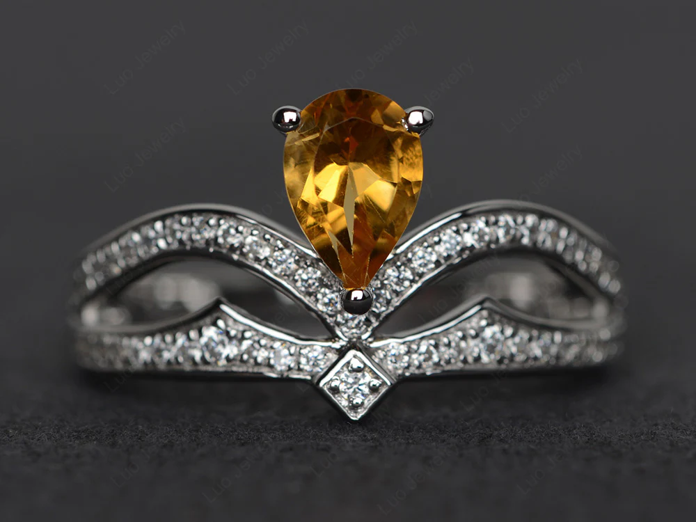 Citrine Pear Shaped Tiara Ring