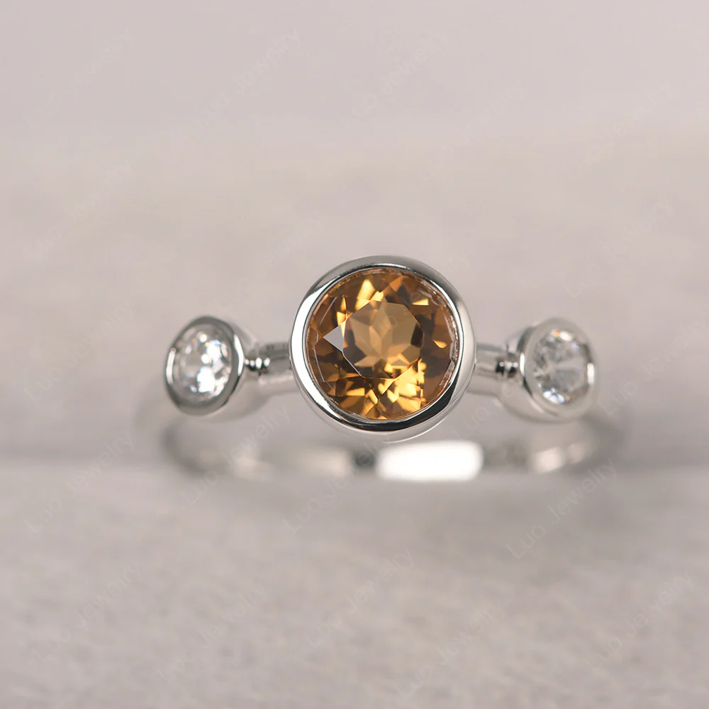 Citrine 3 Stone Bezel Set Ring