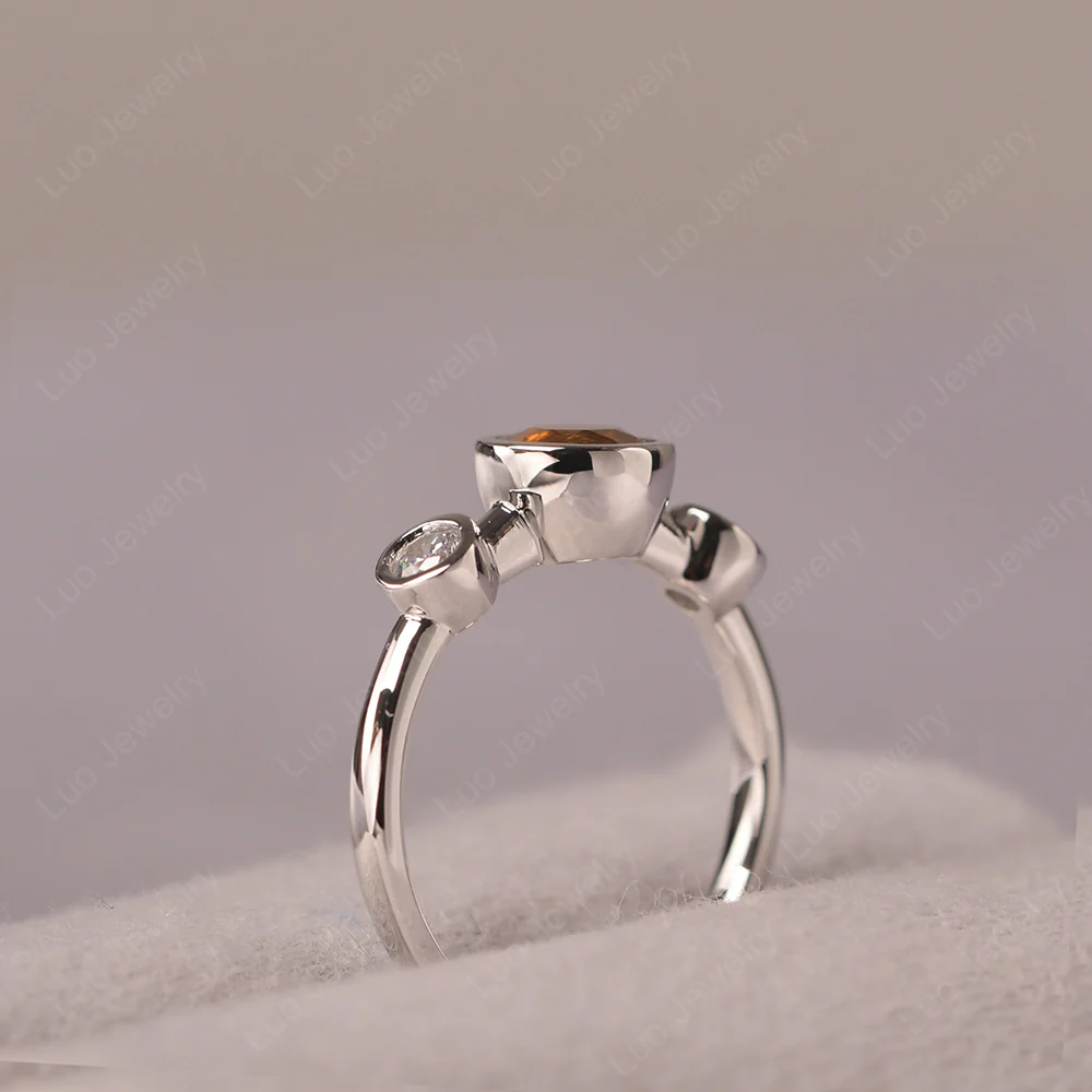 Citrine 3 Stone Bezel Set Ring - Image 4