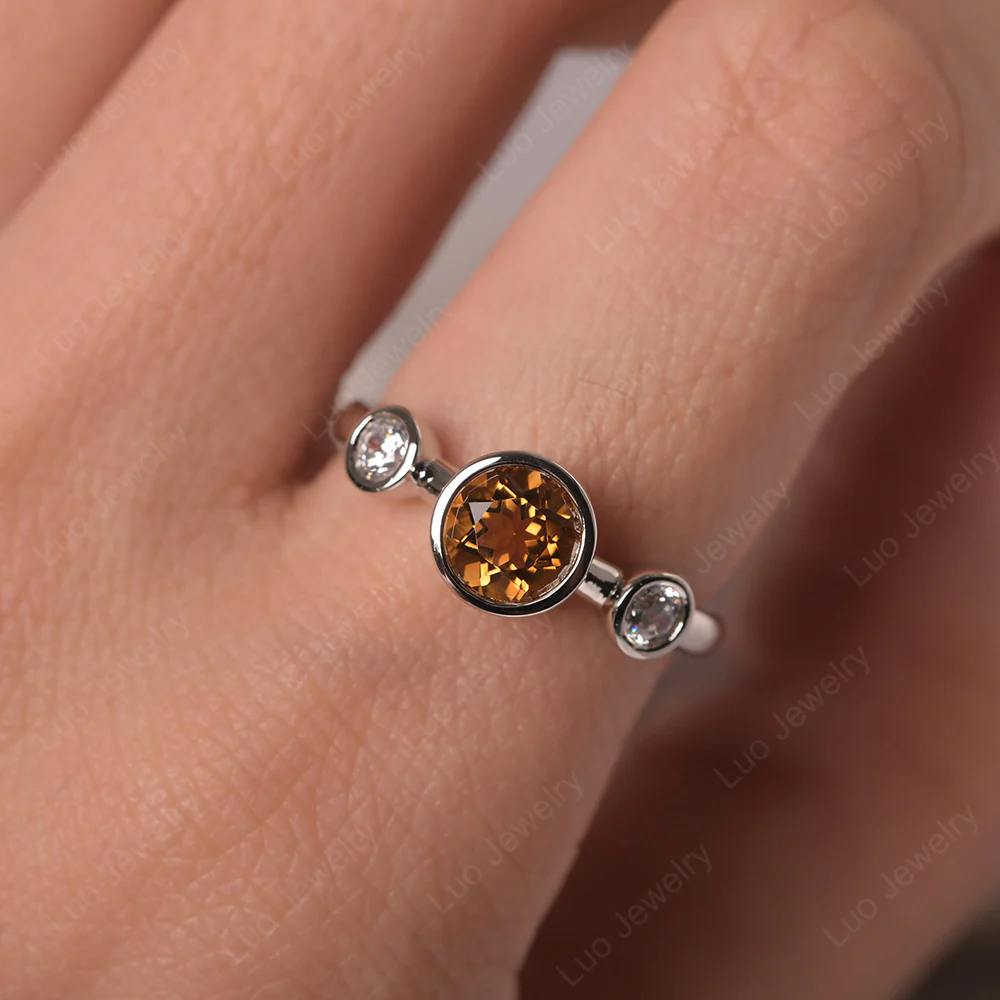 Citrine 3 Stone Bezel Set Ring - Image 5