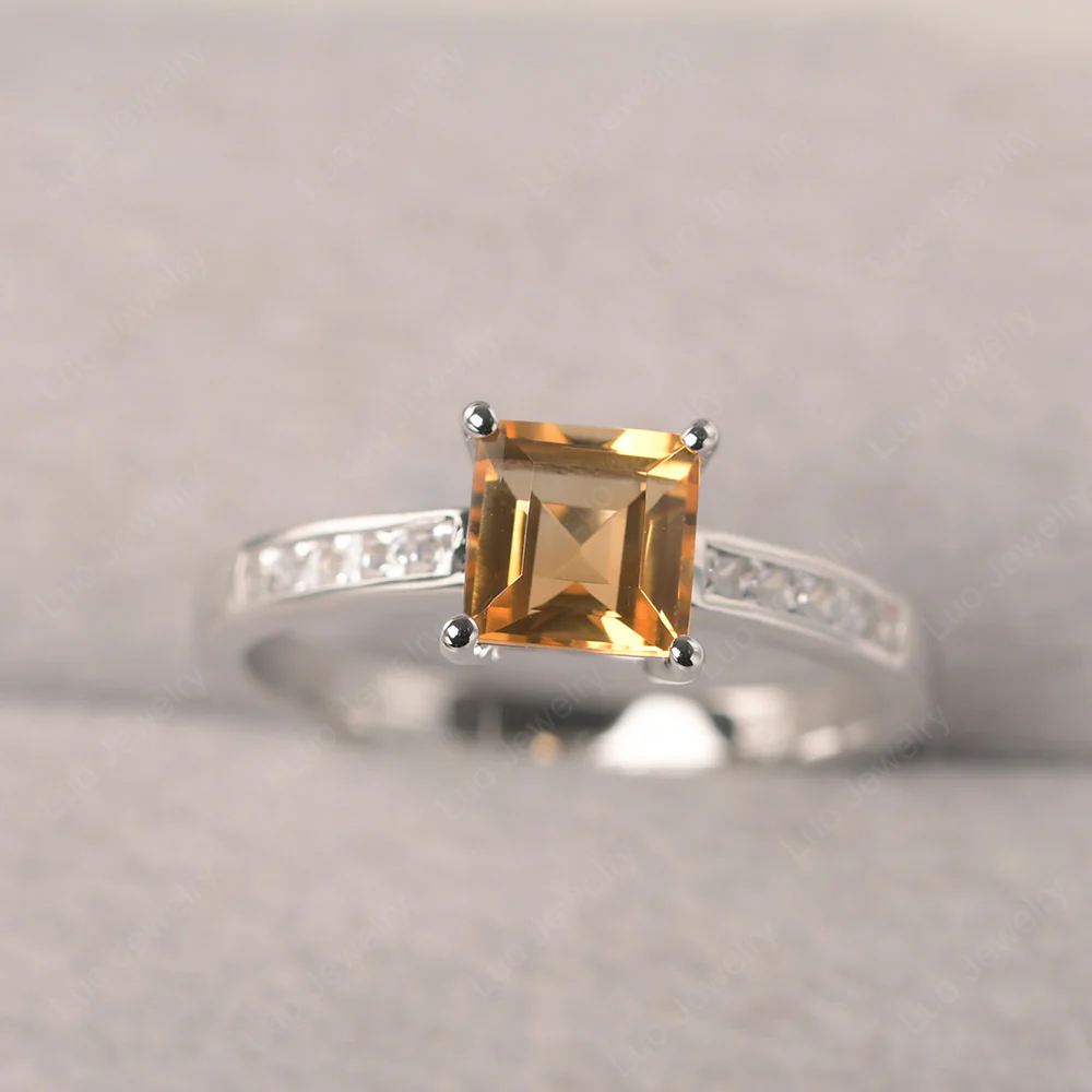 Square Cut Citrine Promise Ring