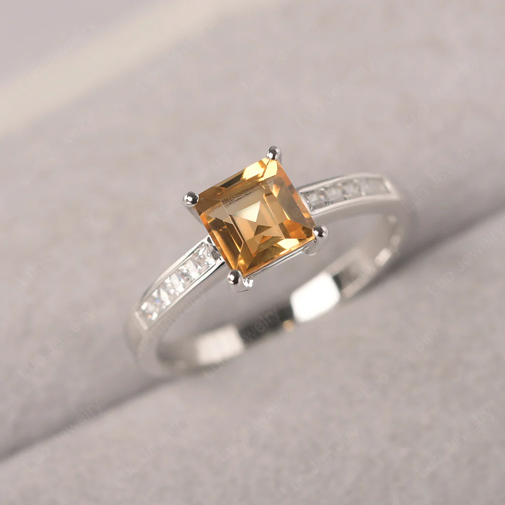 Square Cut Citrine Promise Ring - Image 2