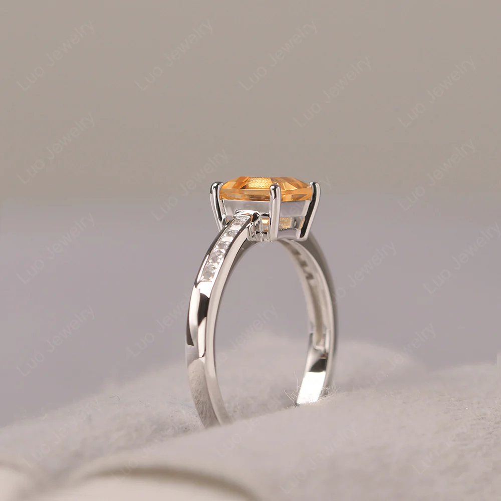 Square Cut Citrine Promise Ring - Image 4