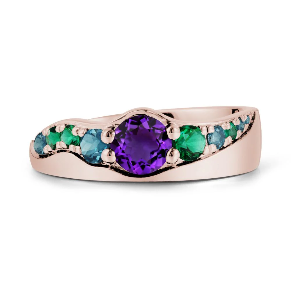 Cluster Amethyst Ring with Wide Band
