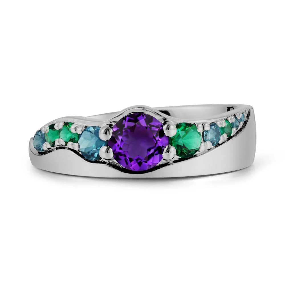 Cluster Amethyst Ring with Wide Band - Image 8