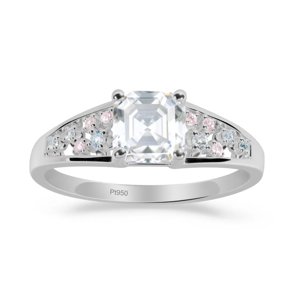 Cluster Asscher Cut Moissanite Ring