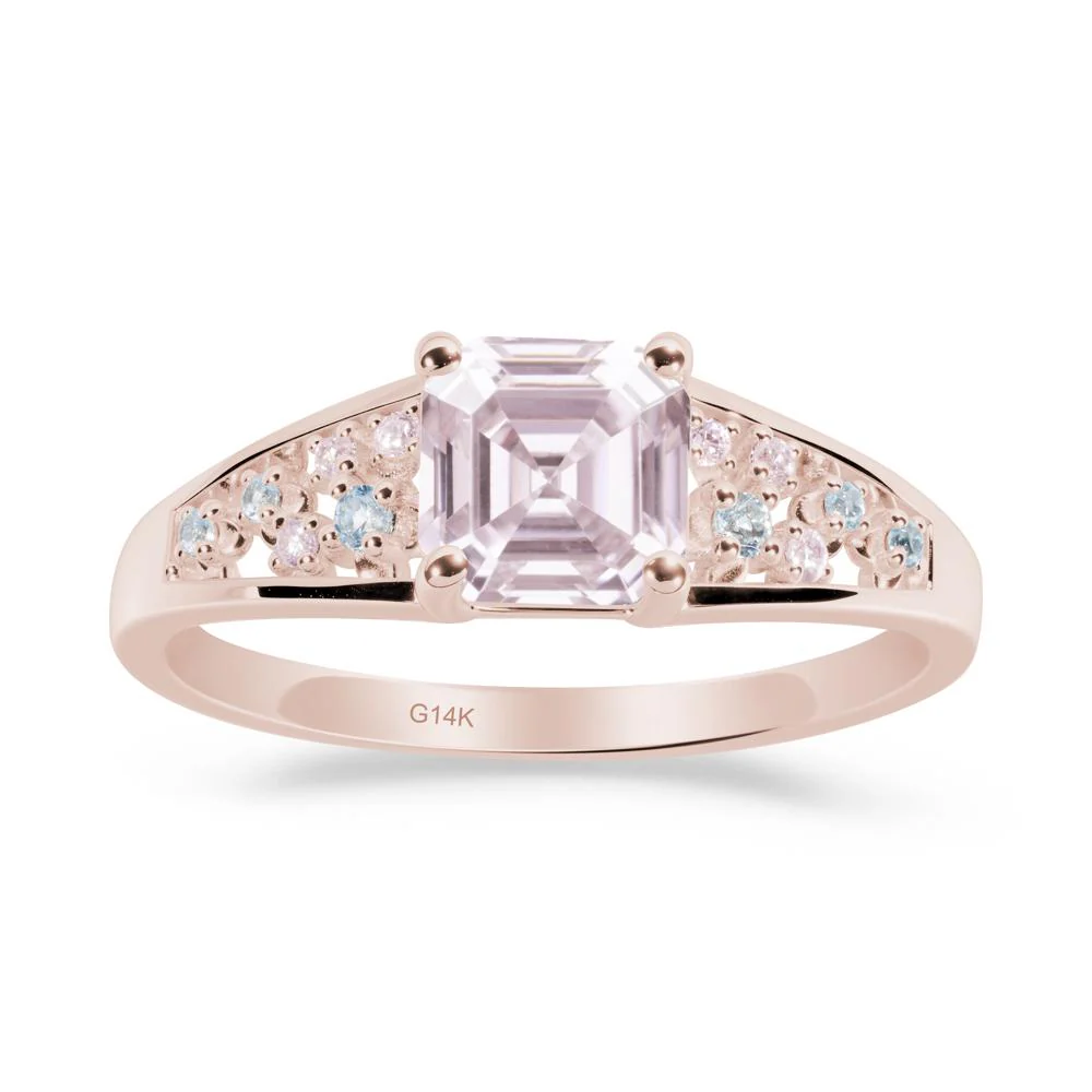 Cluster Asscher Cut Pink Cubic Zirconia Ring
