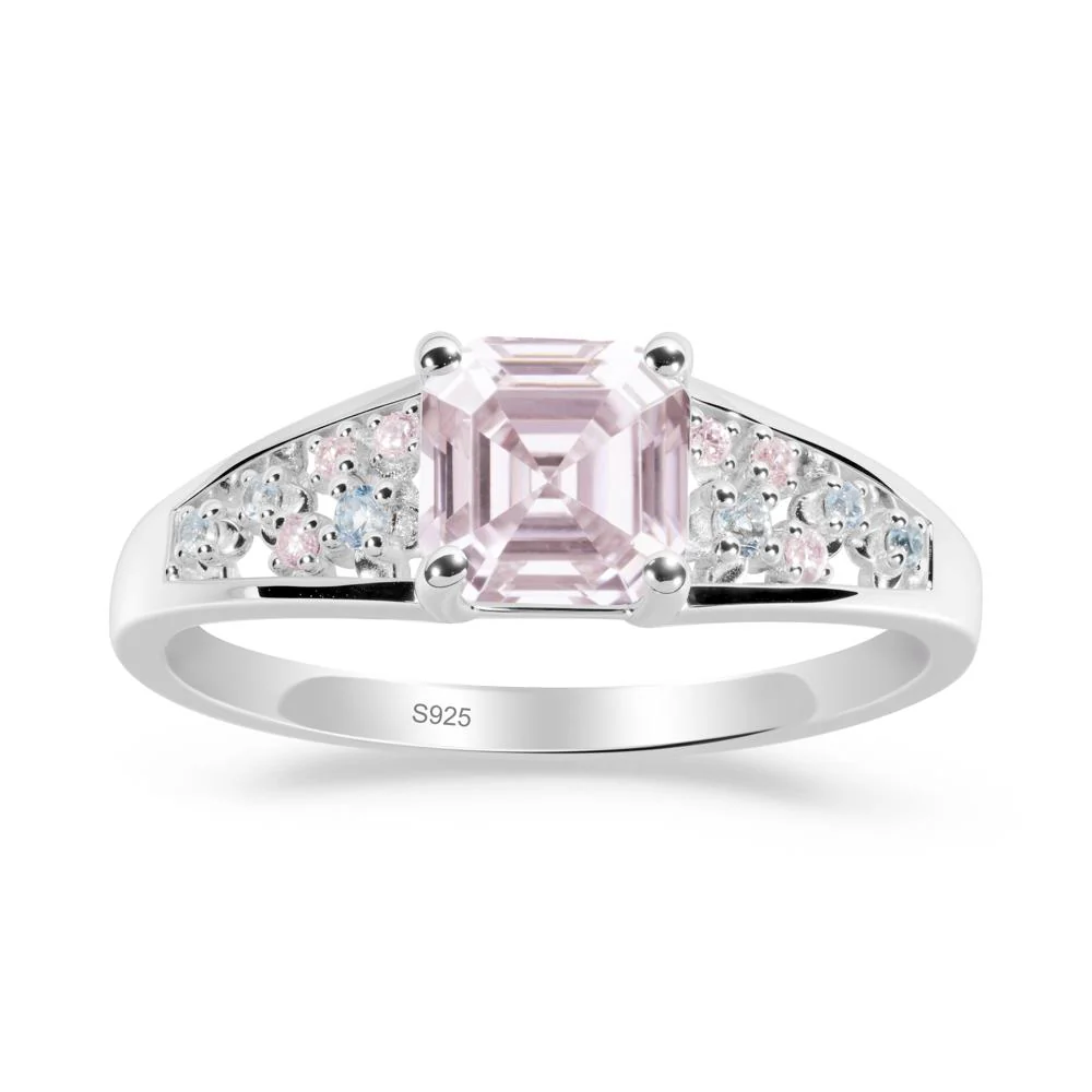 Cluster Asscher Cut Pink Cubic Zirconia Ring - Image 5