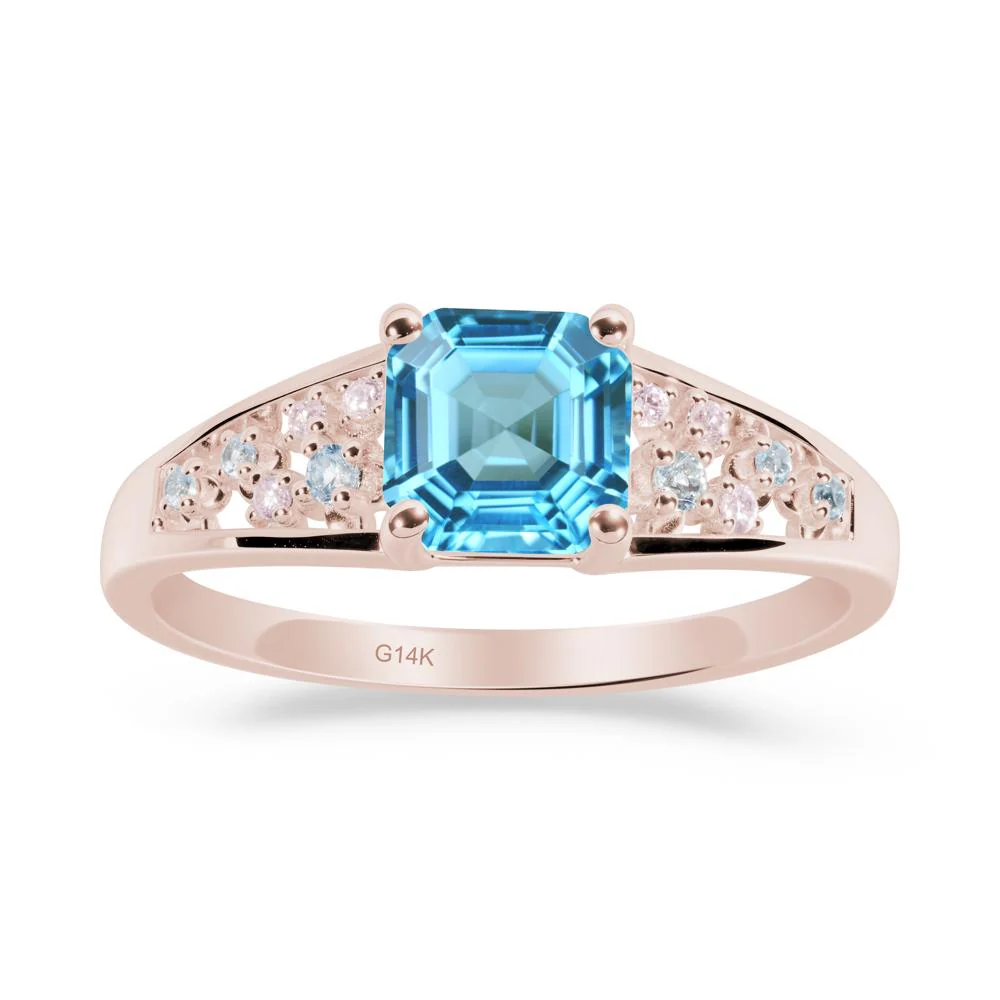 Cluster Asscher Cut Swiss Blue Topaz Ring