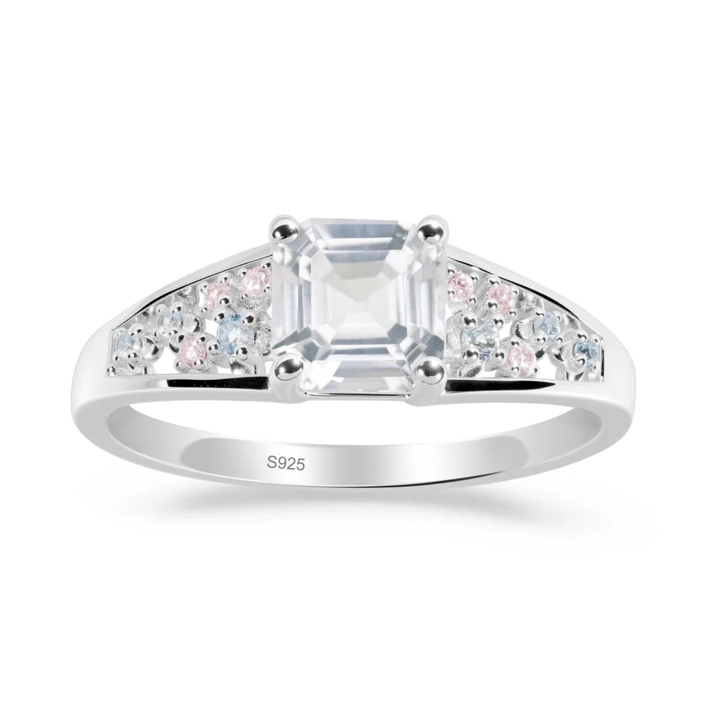 Cluster Asscher Cut White Topaz Ring - Image 4