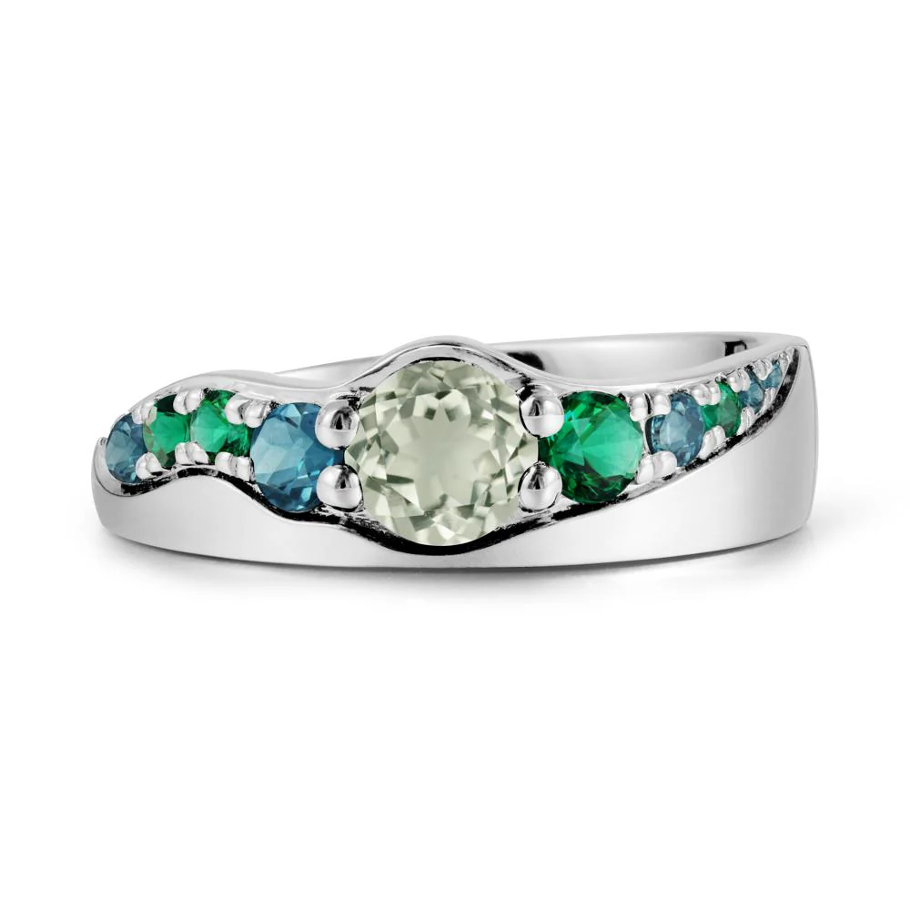 Cluster Green Amethyst Ring with Wide Band - Image 5