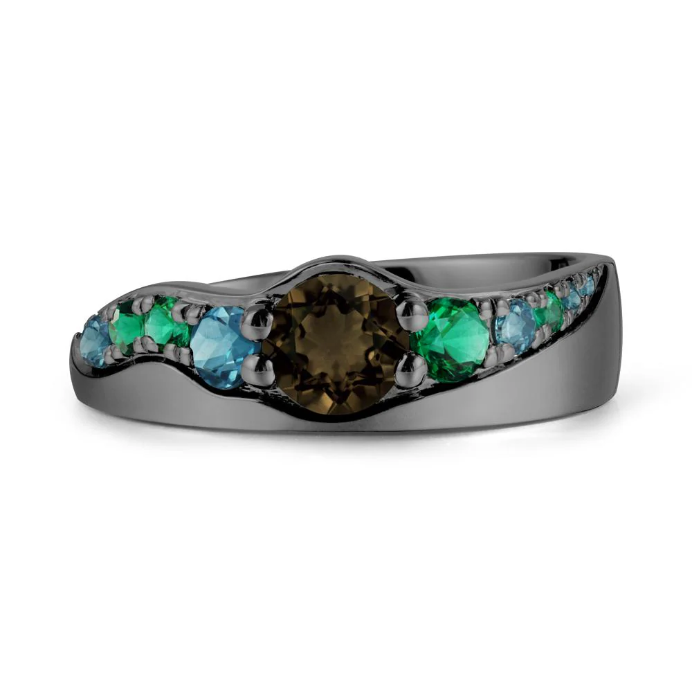 Cluster Smoky Quartz Ring with Wide Band