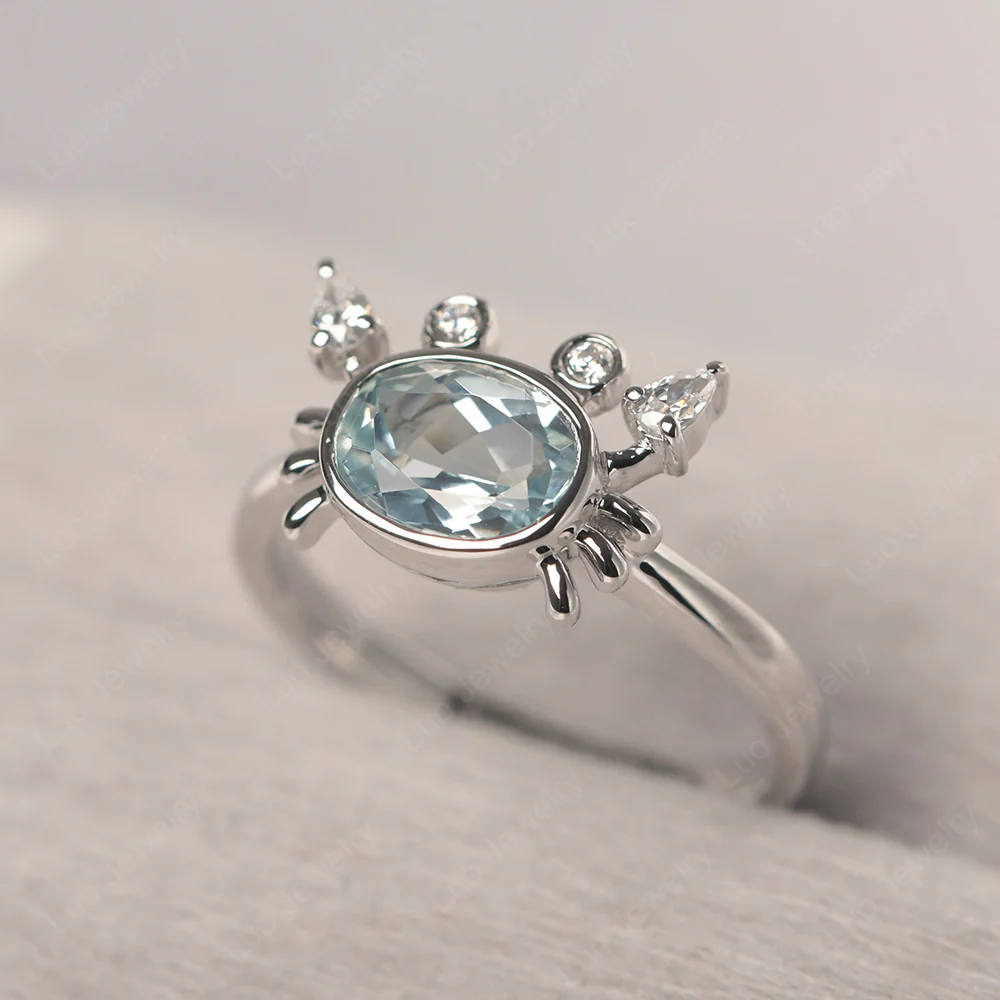 Oval Shape Aquamarine Cancer Zodiac Ring - Image 2