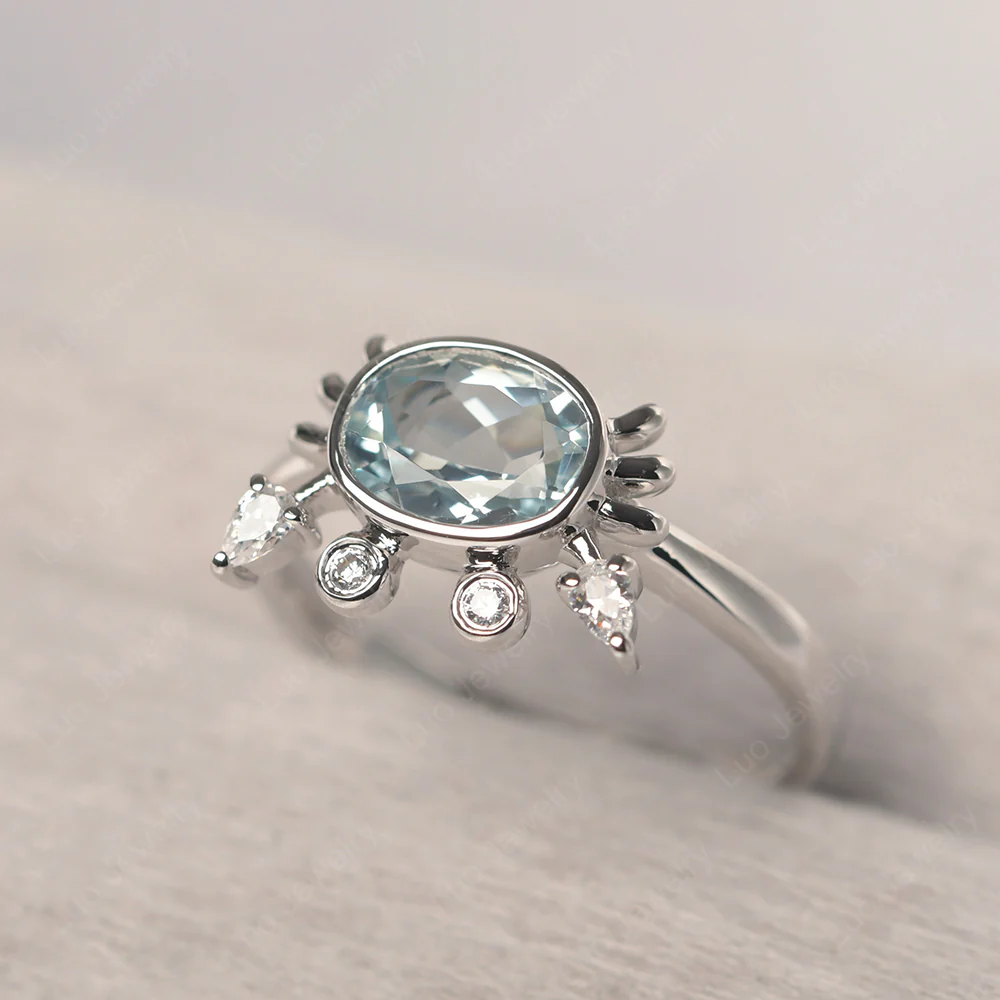 Oval Shape Aquamarine Cancer Zodiac Ring - Image 3